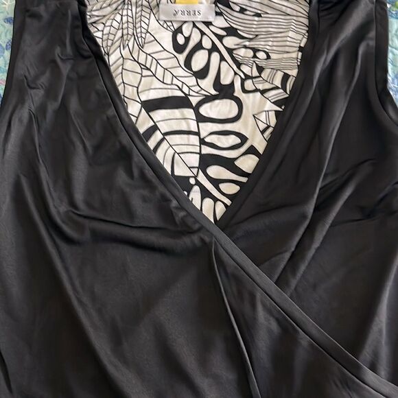 Ladies Multi -Style Reversible Faux Wrap w Belt by Serra Black / White Oeko Tex - Picture 8 of 10